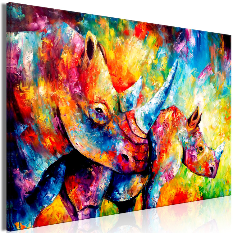 Canvas Colourful Rhinos (1 Part) Wide 127027 additionalImage 2
