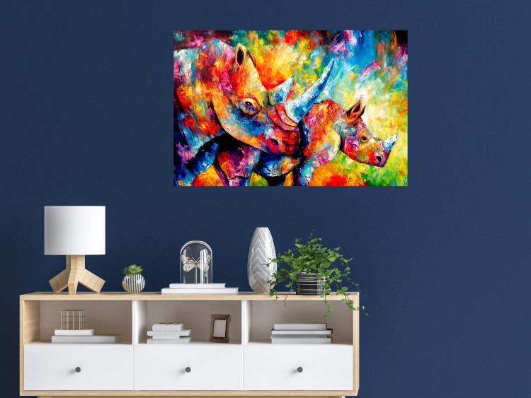 Canvas Colourful Rhinos (1 Part) Wide 127027 additionalImage 3