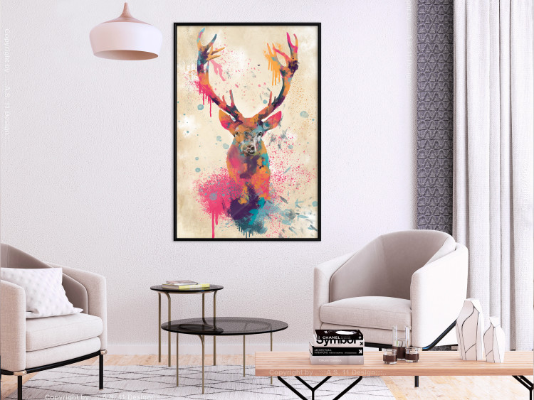 Poster Watercolor Deer - colorful abstract with a horned animal on a beige background 128927 additionalImage 4