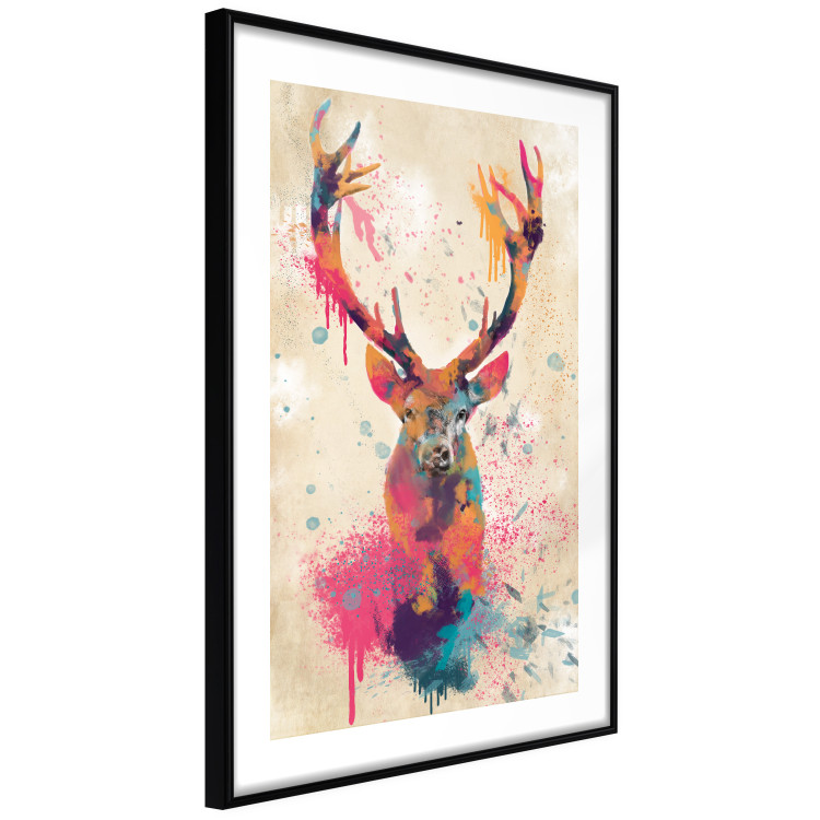 Poster Watercolor Deer - colorful abstract with a horned animal on a beige background 128927 additionalImage 6