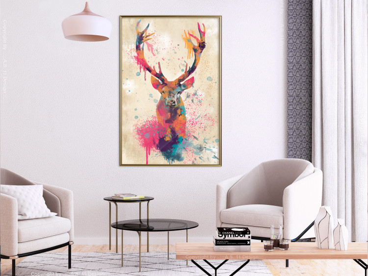 Poster Watercolor Deer - colorful abstract with a horned animal on a beige background 128927 additionalImage 5