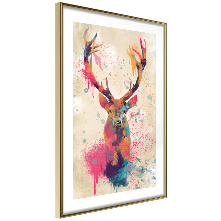 Poster Watercolor Deer - colorful abstract with a horned animal on a beige background 128927 additionalImage 7