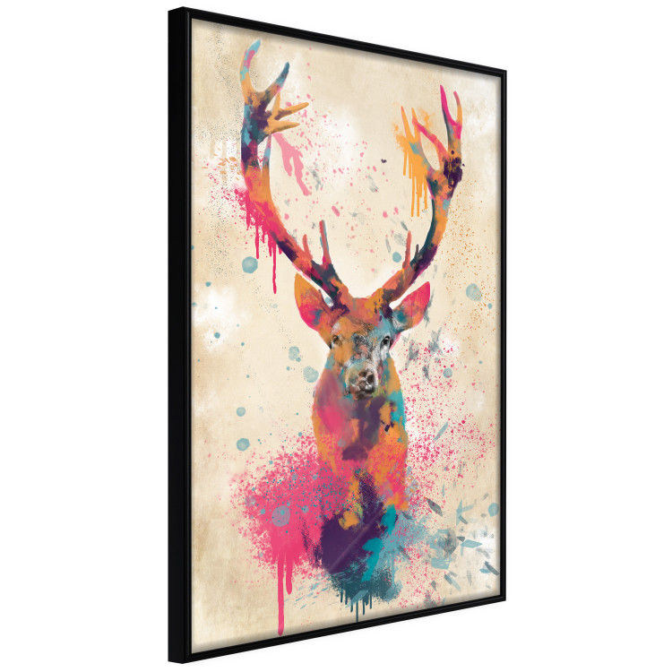 Poster Watercolor Deer - colorful abstract with a horned animal on a beige background 128927 additionalImage 11