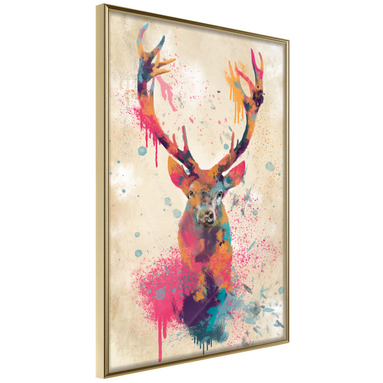 Poster Watercolor Deer - colorful abstract with a horned animal on a beige background 128927 additionalImage 12