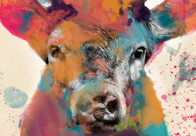 Poster Watercolor Deer - colorful abstract with a horned animal on a beige background 128927 additionalImage 9