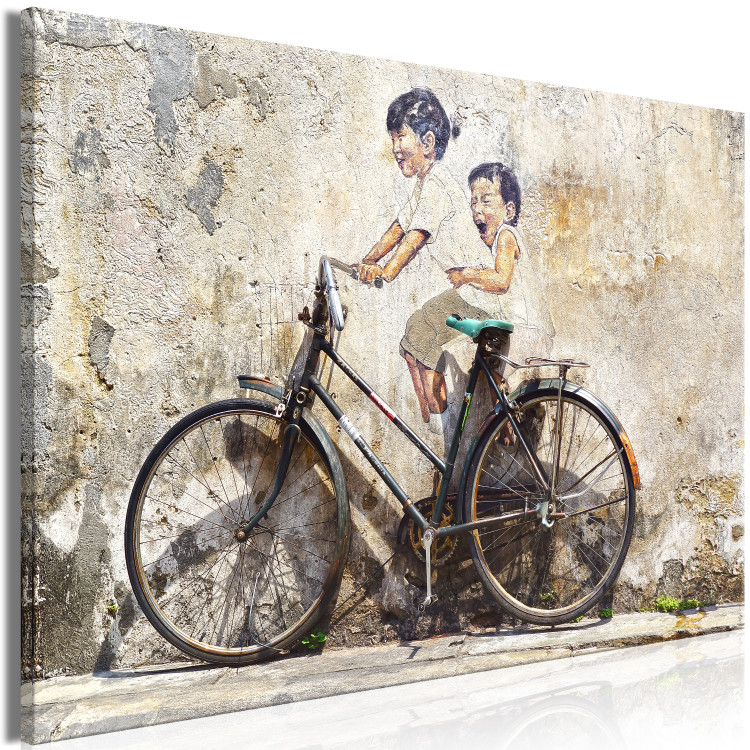 Canvas Print Carefree (1-piece) Wide - vintage bicycle against street art backdrop 130427 additionalImage 2