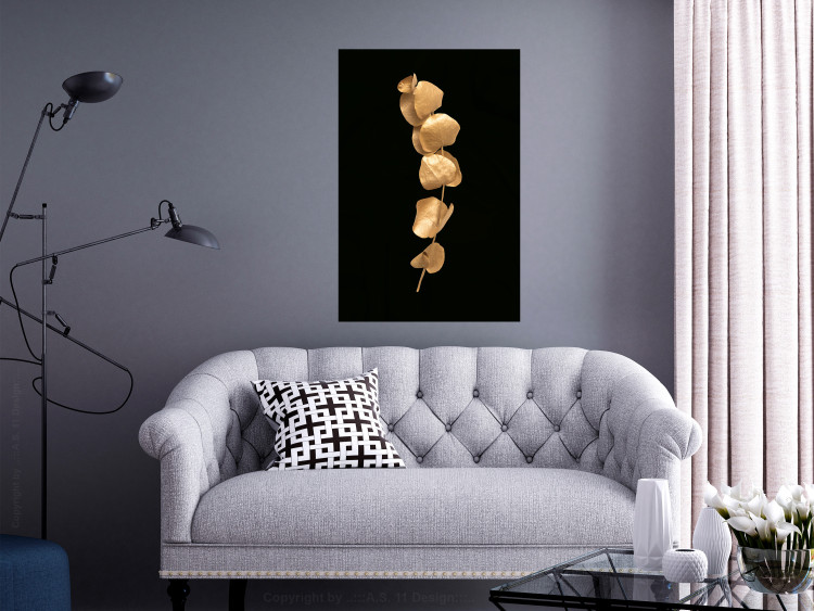 Poster Botanical Miracle - composition of golden leaves on a solid black background 130527 additionalImage 3