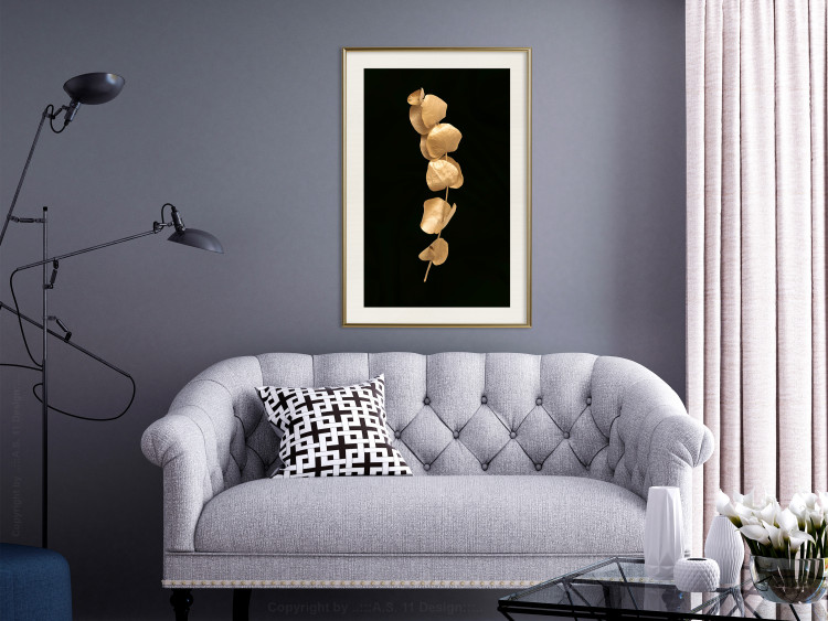 Poster Botanical Miracle - composition of golden leaves on a solid black background 130527 additionalImage 24