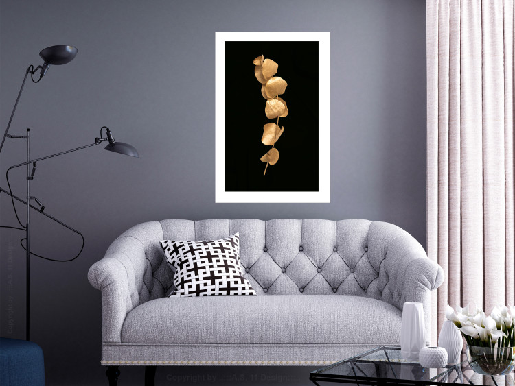 Poster Botanical Miracle - composition of golden leaves on a solid black background 130527 additionalImage 6