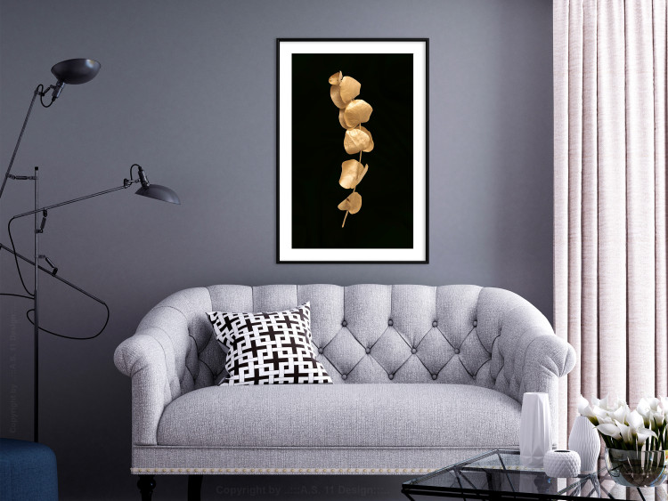 Poster Botanical Miracle - composition of golden leaves on a solid black background 130527 additionalImage 18