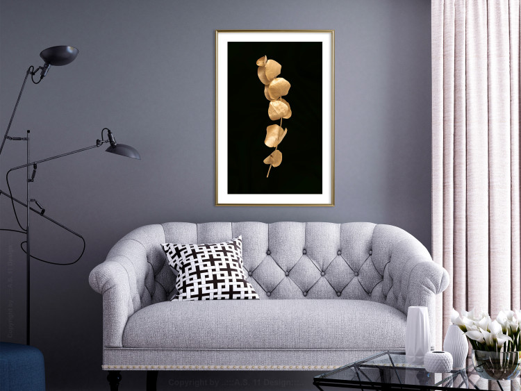 Poster Botanical Miracle - composition of golden leaves on a solid black background 130527 additionalImage 19