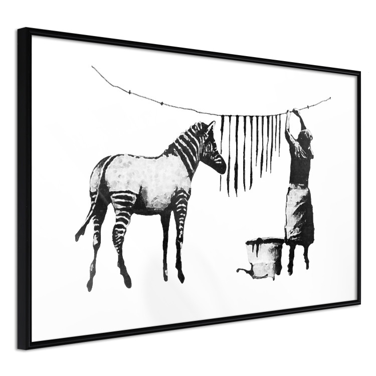 Wall Poster Banksy: Zebra Crossing - black and white zebra and woman hanging stripes 132427 additionalImage 6