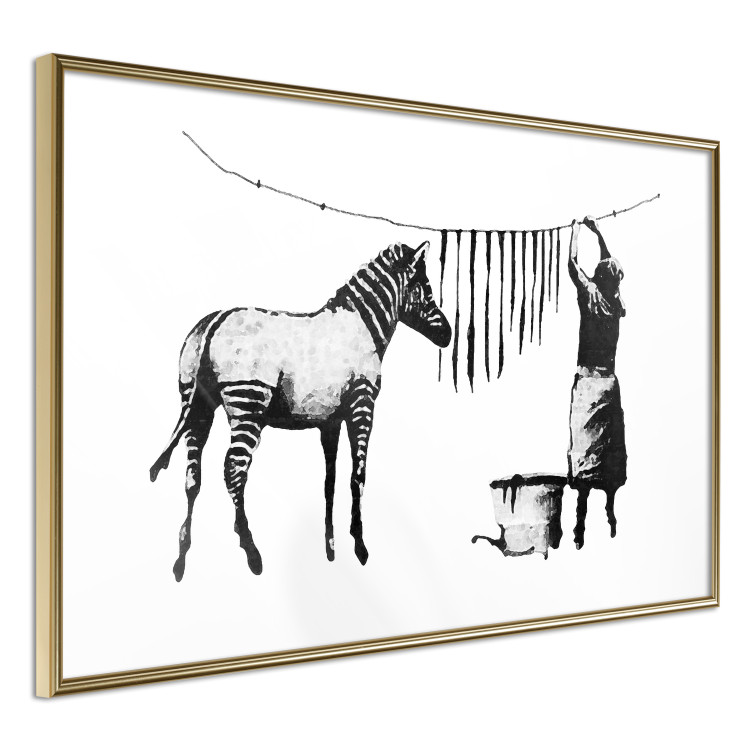 Wall Poster Banksy: Zebra Crossing - black and white zebra and woman hanging stripes 132427 additionalImage 2