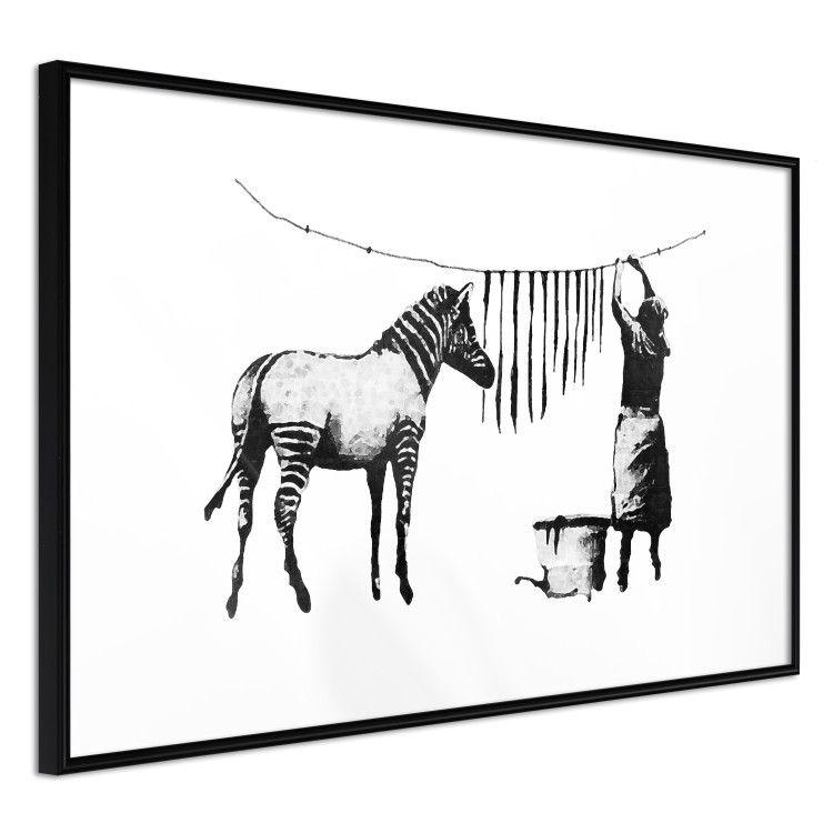 Wall Poster Banksy: Zebra Crossing - black and white zebra and woman hanging stripes 132427 additionalImage 3