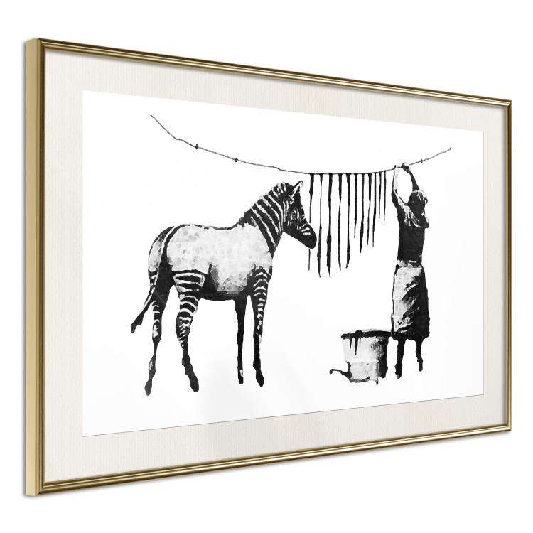 Wall Poster Banksy: Zebra Crossing - black and white zebra and woman hanging stripes 132427 additionalImage 14