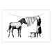 Wall Poster Banksy: Zebra Crossing - black and white zebra and woman hanging stripes 132427