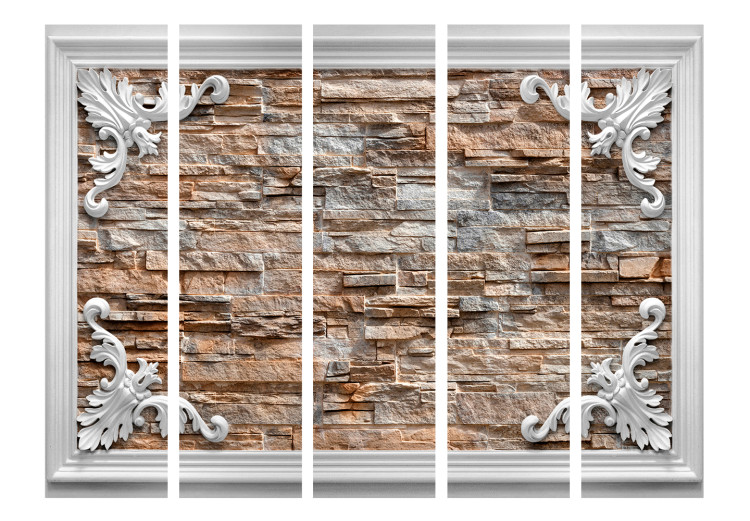 Room Divider Brick in Frame (Brown) II (5-piece) - brick background and ornaments 132627 additionalImage 3