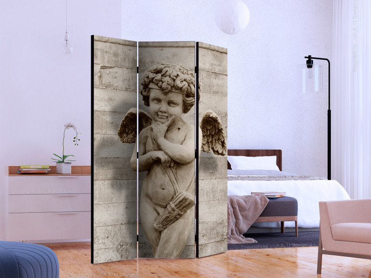 Room Separator Angelic Face (3-piece) - sacred sculpture of a winged boy 132827 additionalImage 2