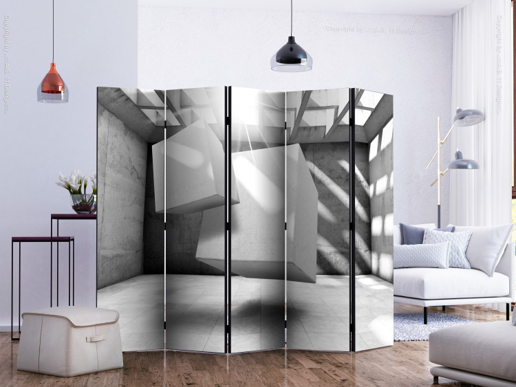 Room Divider Screen Dance of Squares II (5-piece) - white geometric 3D abstraction 133027 additionalImage 2