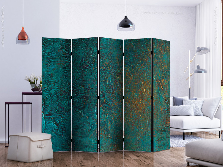 Room Divider Azure Mirror II - abstract blue texture with golden accent 133627 additionalImage 2