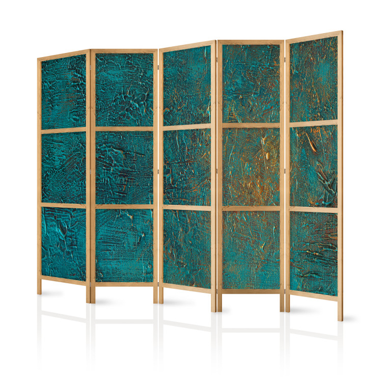 Room Divider Azure Mirror II - abstract blue texture with golden accent 133627 additionalImage 5