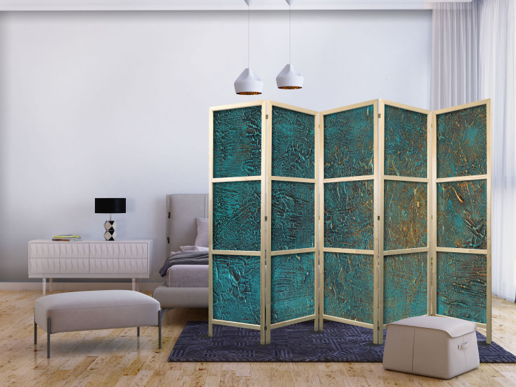 Room Divider Azure Mirror II - abstract blue texture with golden accent 133627 additionalImage 8