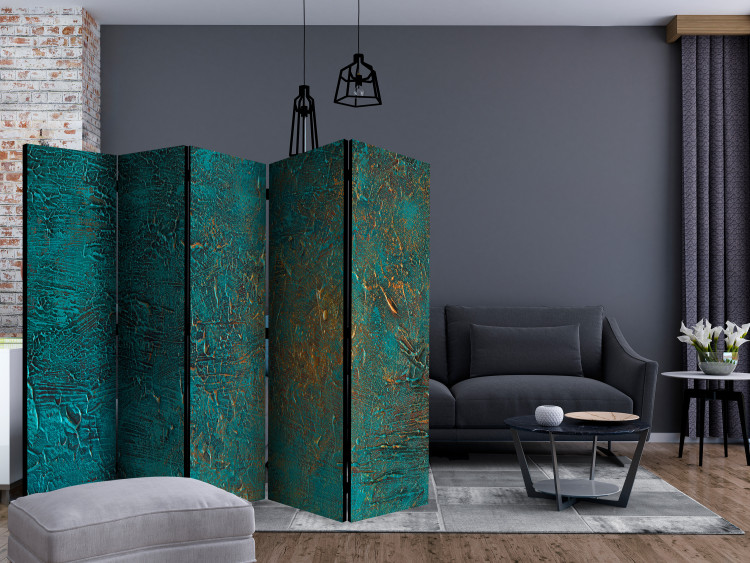 Room Divider Azure Mirror II - abstract blue texture with golden accent 133627 additionalImage 4