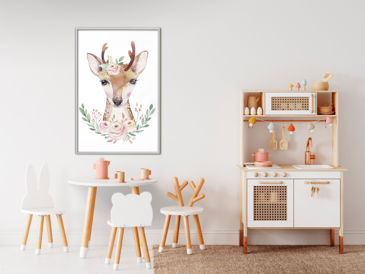Wall Poster Julius the Deer - composition of pink flowers and a deer on a white background 135727 additionalImage 8