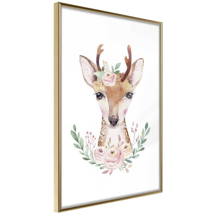 Wall Poster Julius the Deer - composition of pink flowers and a deer on a white background 135727 additionalImage 14