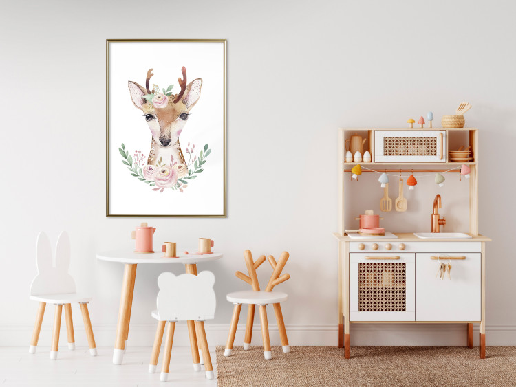 Wall Poster Julius the Deer - composition of pink flowers and a deer on a white background 135727 additionalImage 9