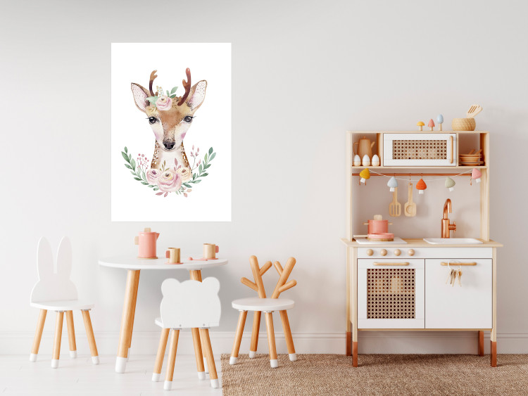 Wall Poster Julius the Deer - composition of pink flowers and a deer on a white background 135727 additionalImage 12