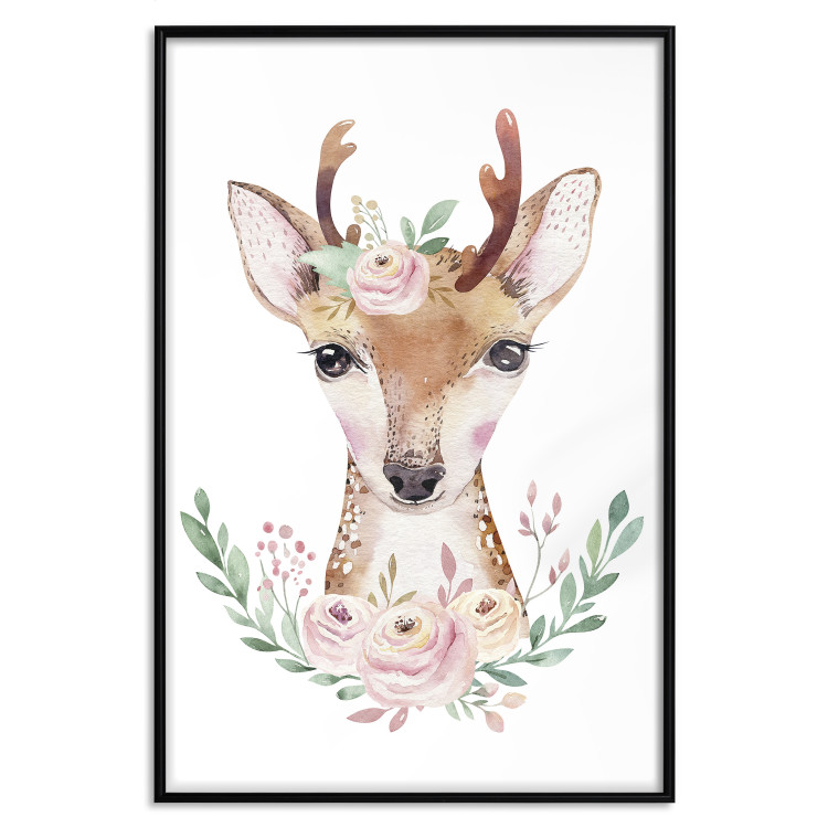 Wall Poster Julius the Deer - composition of pink flowers and a deer on a white background 135727 additionalImage 6
