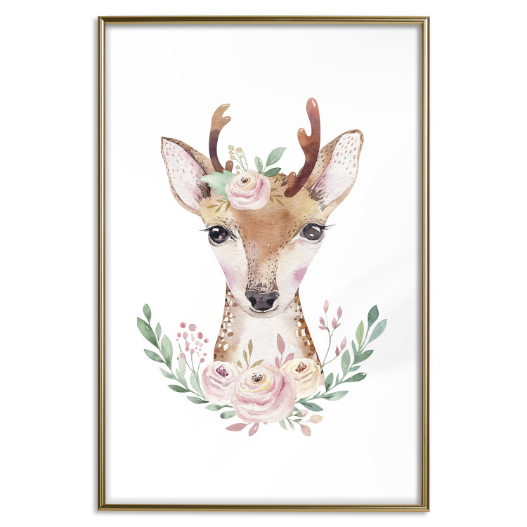 Wall Poster Julius the Deer - composition of pink flowers and a deer on a white background 135727 additionalImage 2