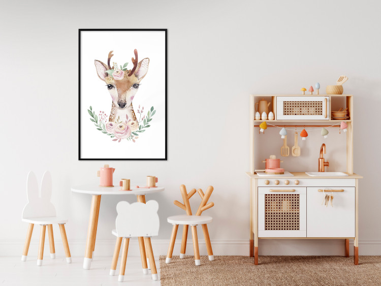Wall Poster Julius the Deer - composition of pink flowers and a deer on a white background 135727 additionalImage 10