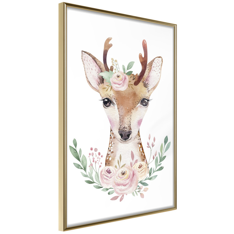 Wall Poster Julius the Deer - composition of pink flowers and a deer on a white background 135727 additionalImage 16