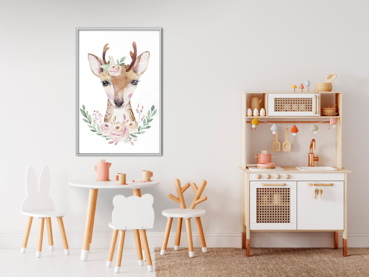 Wall Poster Julius the Deer - composition of pink flowers and a deer on a white background 135727 additionalImage 11