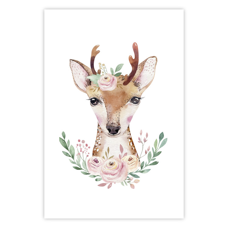 Wall Poster Julius the Deer - composition of pink flowers and a deer on a white background 135727 additionalImage 4