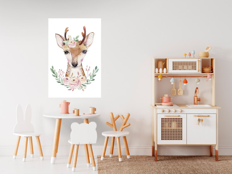 Wall Poster Julius the Deer - composition of pink flowers and a deer on a white background 135727 additionalImage 13