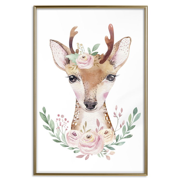 Wall Poster Julius the Deer - composition of pink flowers and a deer on a white background 135727 additionalImage 5