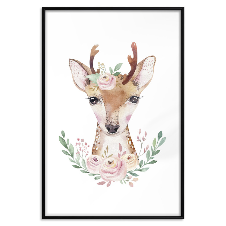 Wall Poster Julius the Deer - composition of pink flowers and a deer on a white background 135727 additionalImage 3