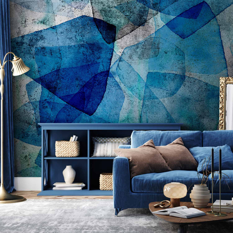 Wall Mural Sapphire mosaic - minimalist abstract composition on concrete 136327