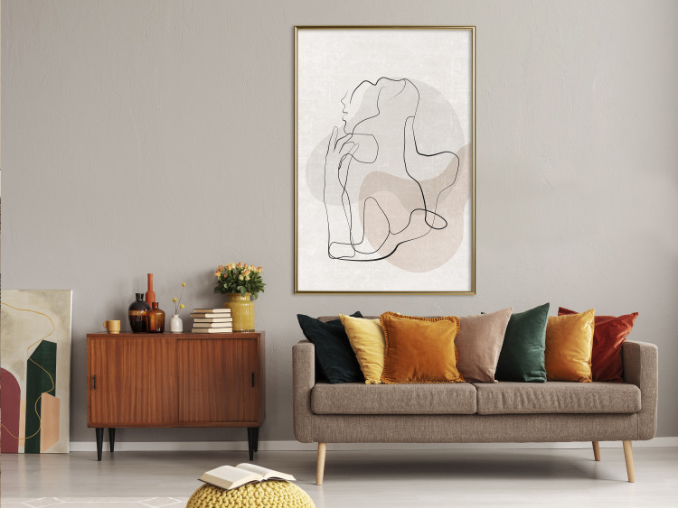 Wall Poster French Chic - simple lineart with a human silhouette in warm colors 137527 additionalImage 16