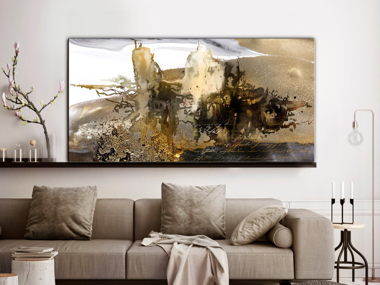 Canvas Blur (1-piece) Wide - modern abstraction and golden inscriptions 138627 additionalImage 3