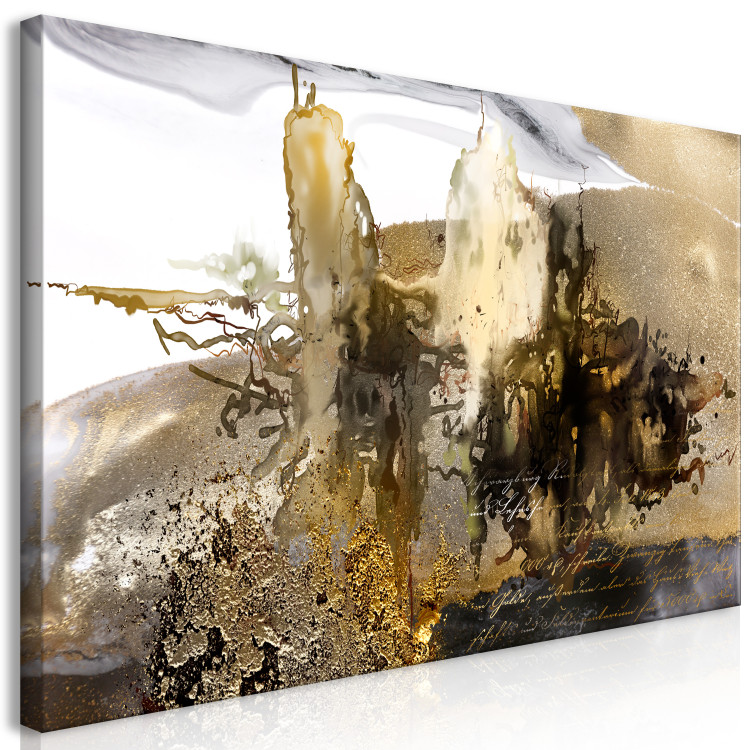 Canvas Blur (1-piece) Wide - modern abstraction and golden inscriptions 138627 additionalImage 2