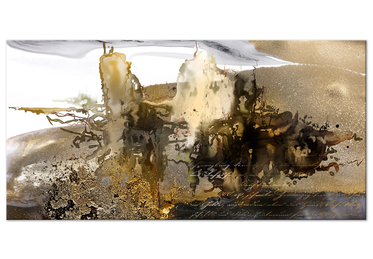 Canvas Blur (1-piece) Wide - modern abstraction and golden inscriptions 138627