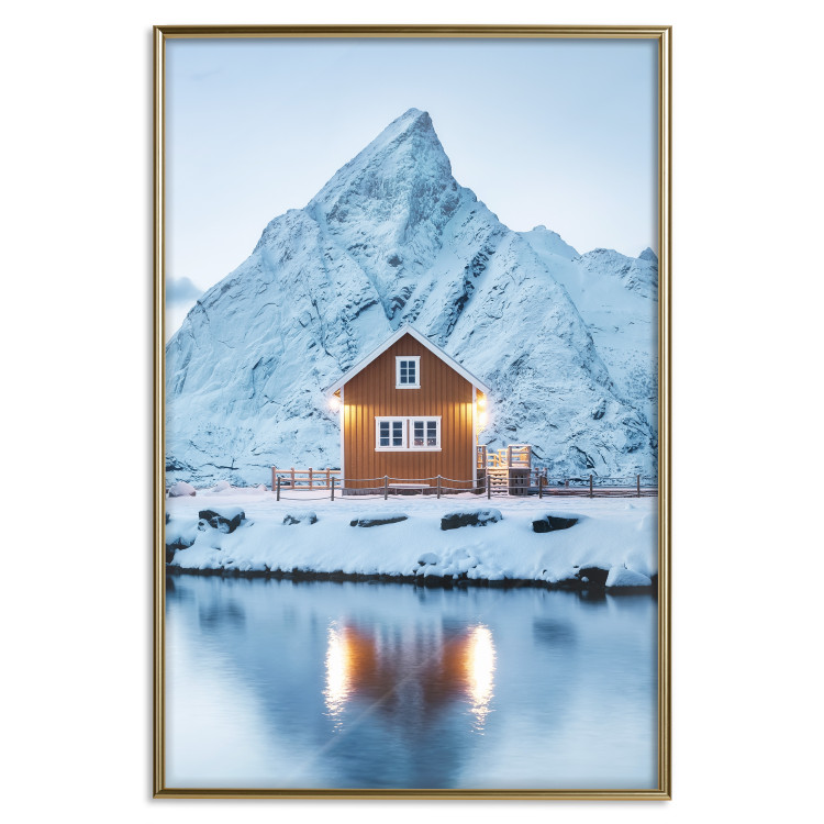 Poster Cottage in Norway - majestic winter landscape of a cottage against mountains 138727 additionalImage 19