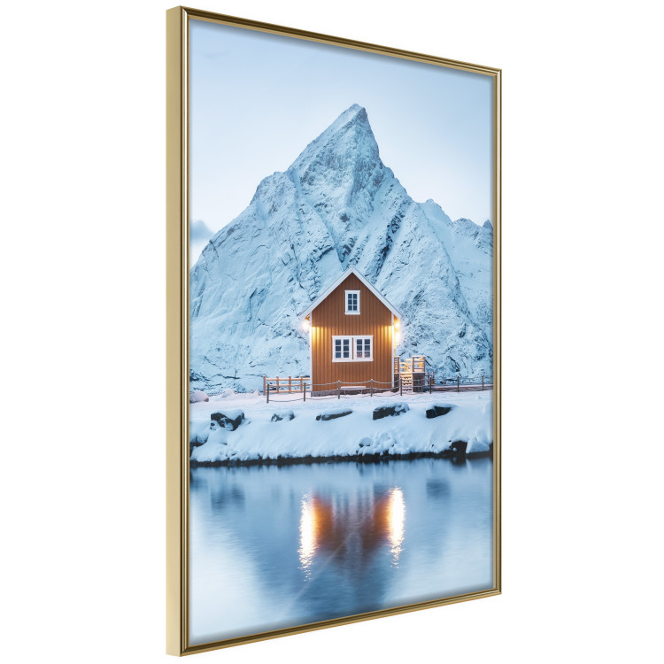 Poster Cottage in Norway - majestic winter landscape of a cottage against mountains 138727 additionalImage 13