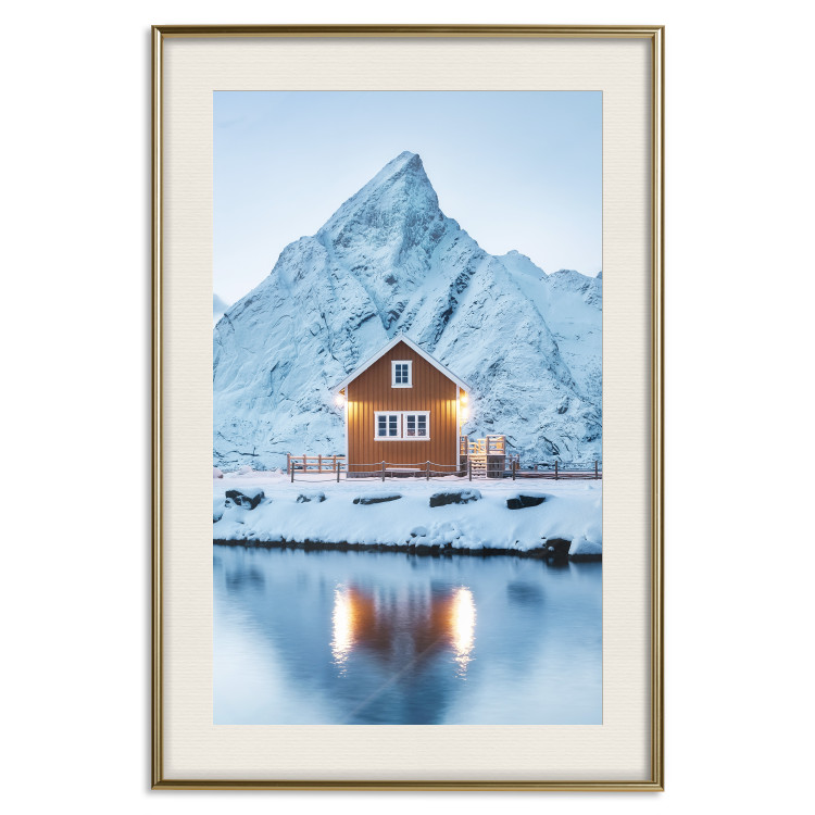 Poster Cottage in Norway - majestic winter landscape of a cottage against mountains 138727 additionalImage 20