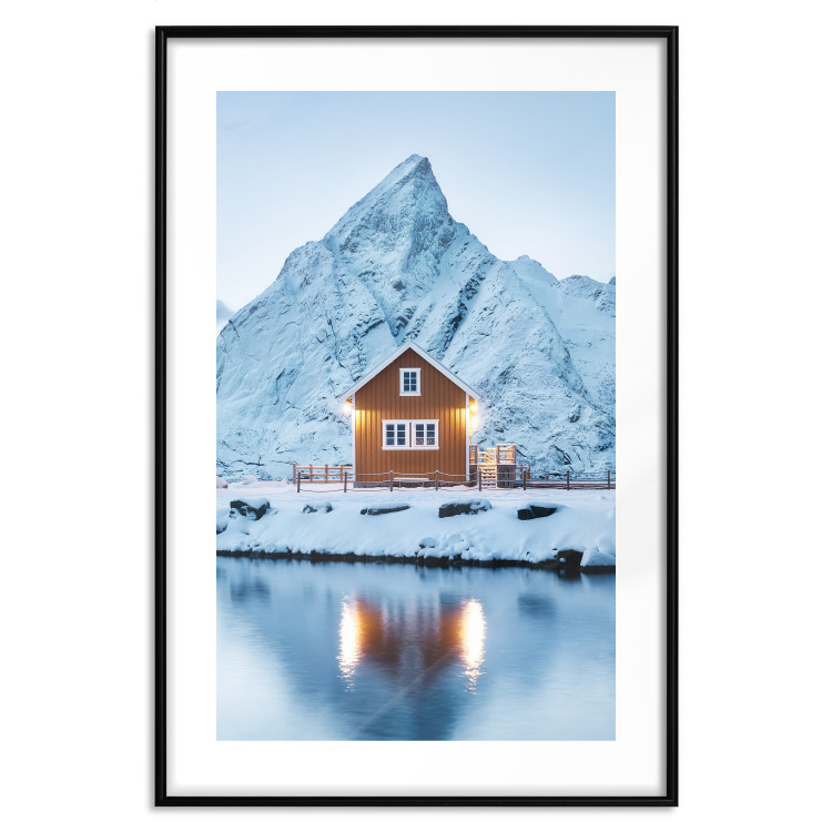 Poster Cottage in Norway - majestic winter landscape of a cottage against mountains 138727 additionalImage 16