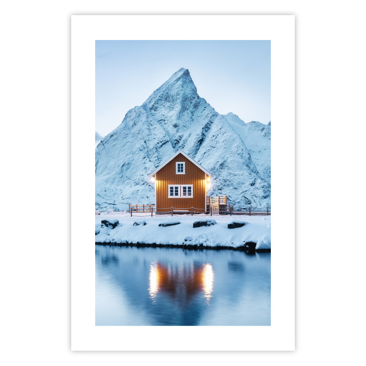 Poster Cottage in Norway - majestic winter landscape of a cottage against mountains 138727 additionalImage 23